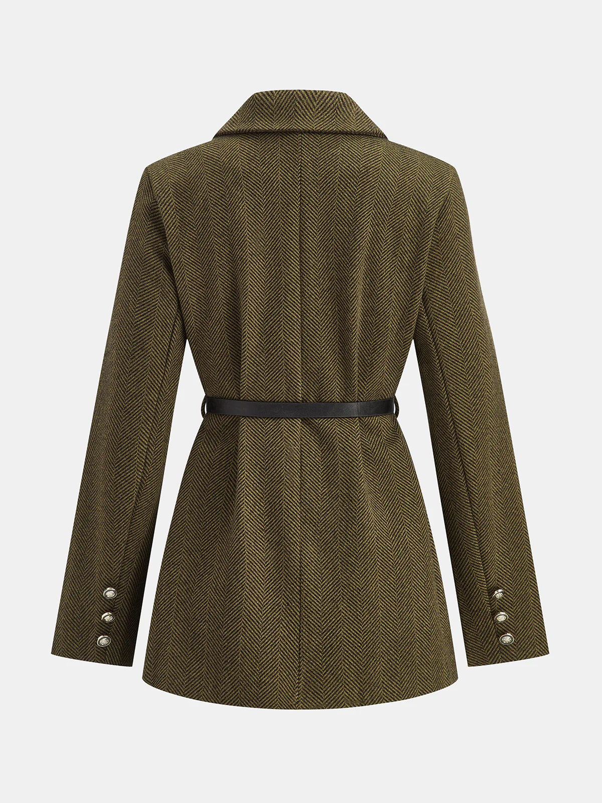 Belted Herringbone Double-Breasted Blazer - Wholesalesil