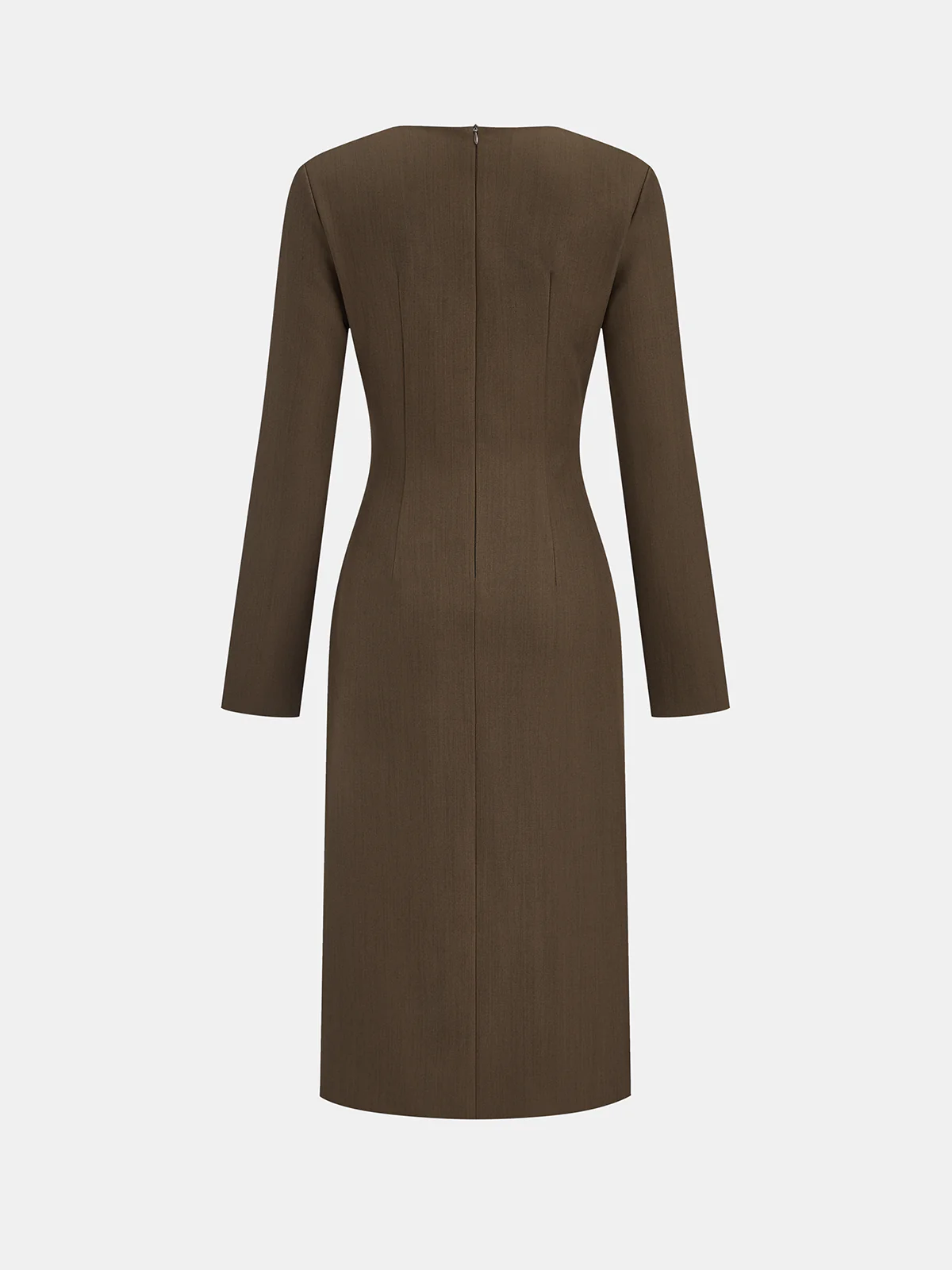 Metal Side Button Long Sleeve Midi Dress - Wholesalesil