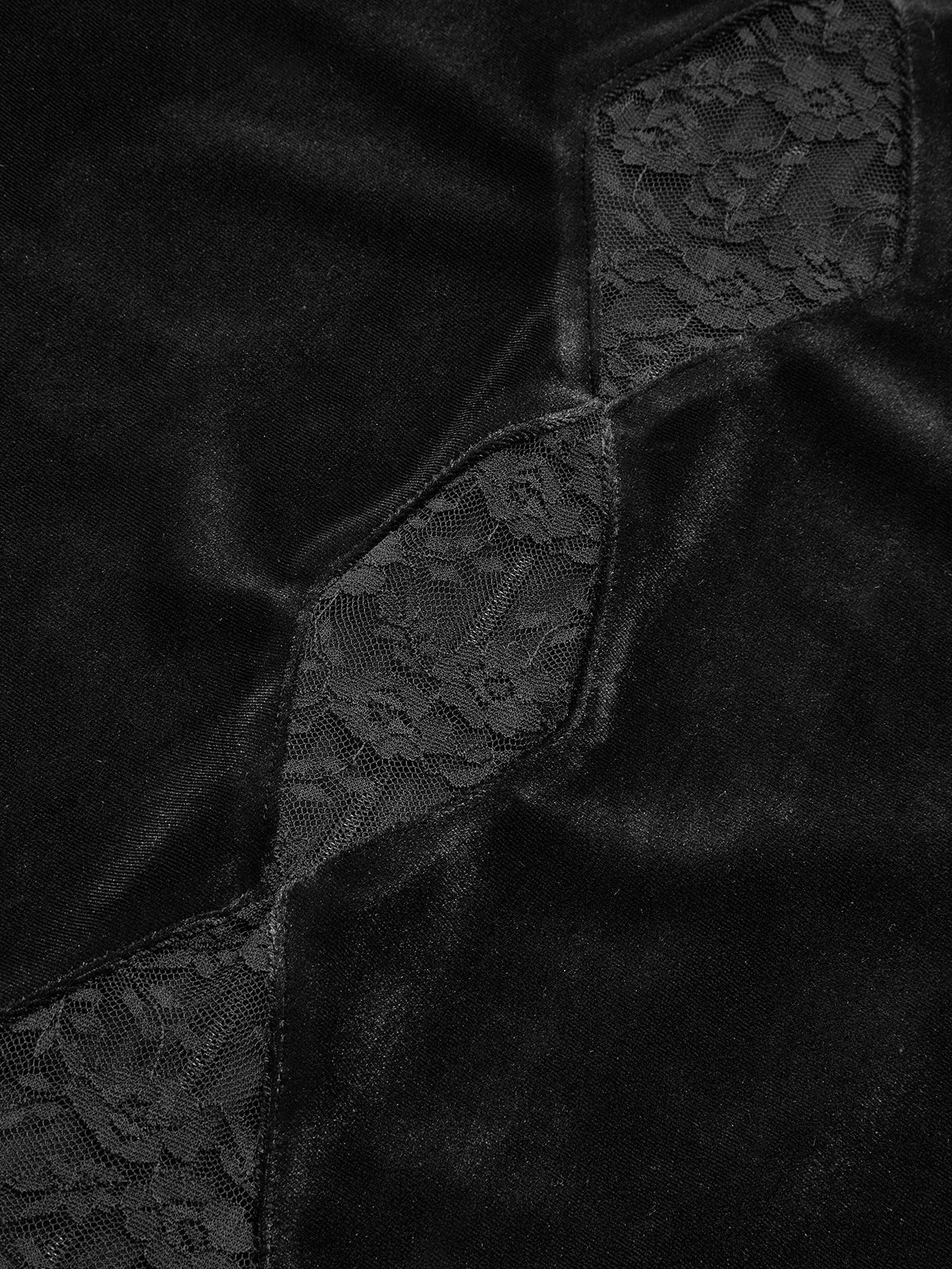 Lace Panel Velvet Long-Sleeve Maxi Dress - Wholesalesil