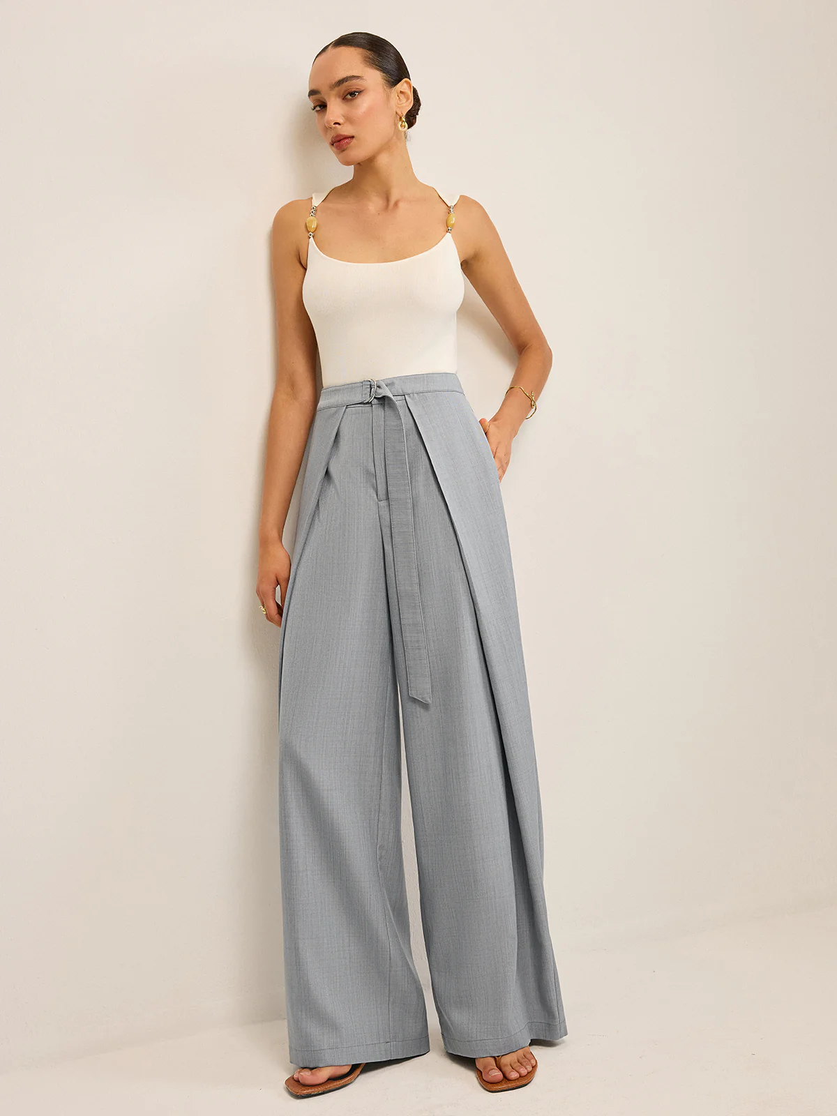 Pleated Wide-Leg Pants - Wholesalesil