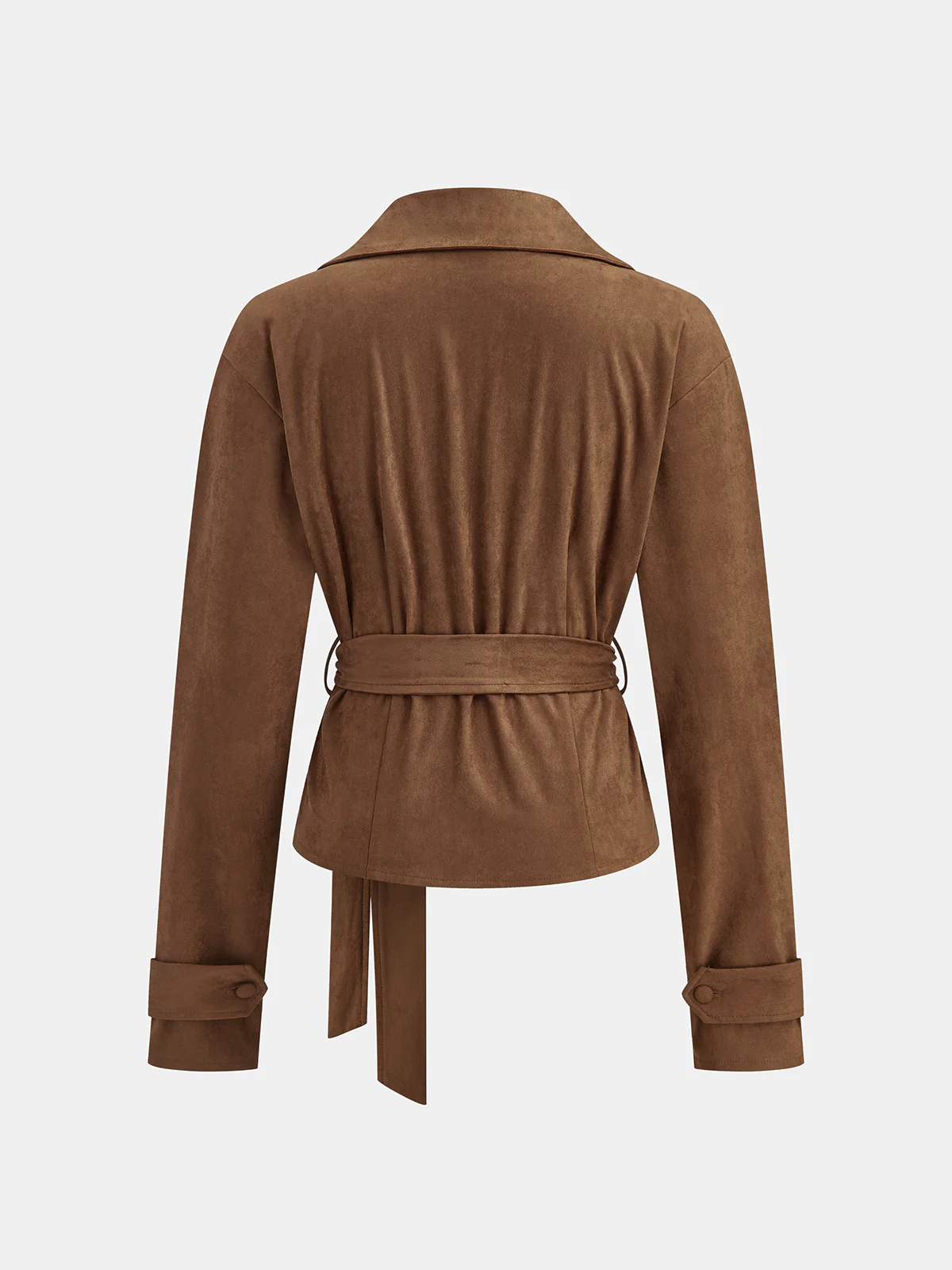 Suede Effect Belted Lapel Jacket - Wholesalesil