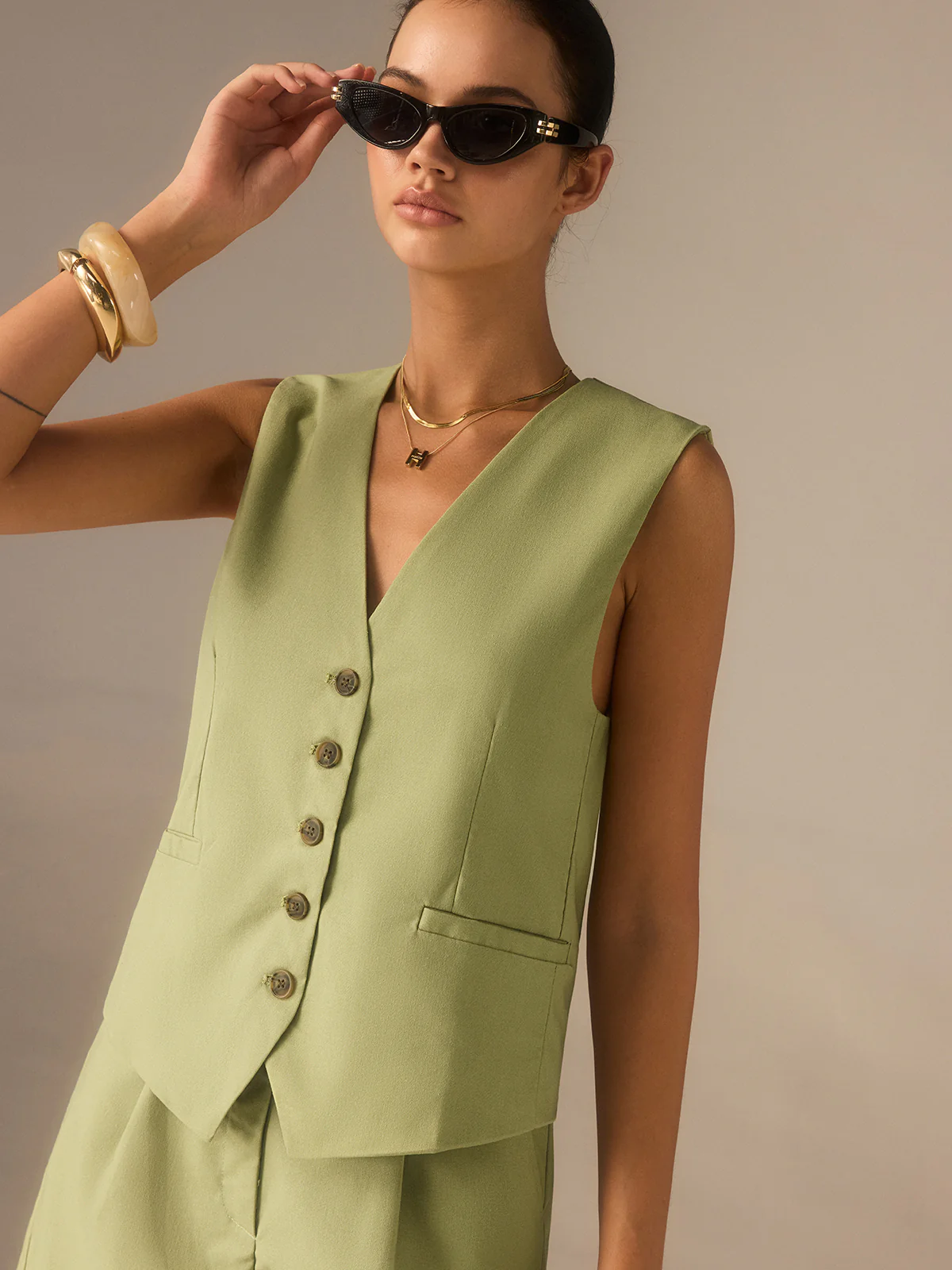 Linen & Cotton Buttoned Vest - Wholesalesil