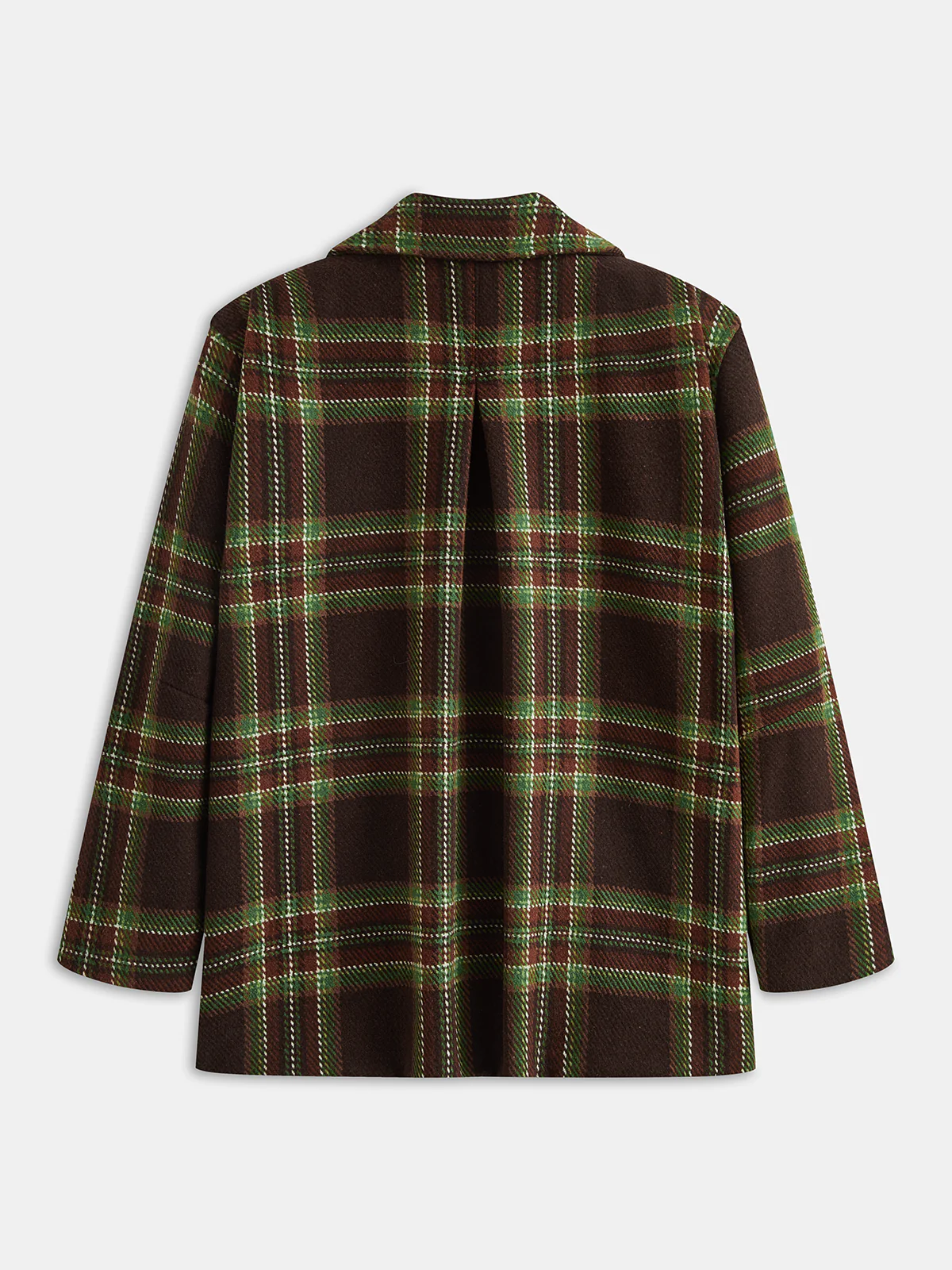 Collared Plaid Button-Front Coat - Wholesalesil