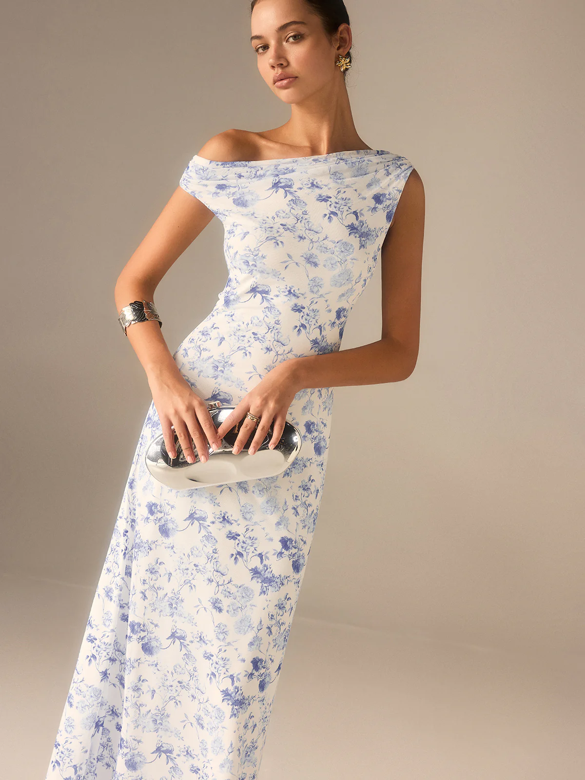 Floral Asymmetrical Drop Shoulder Maxi Dress - Wholesalesil