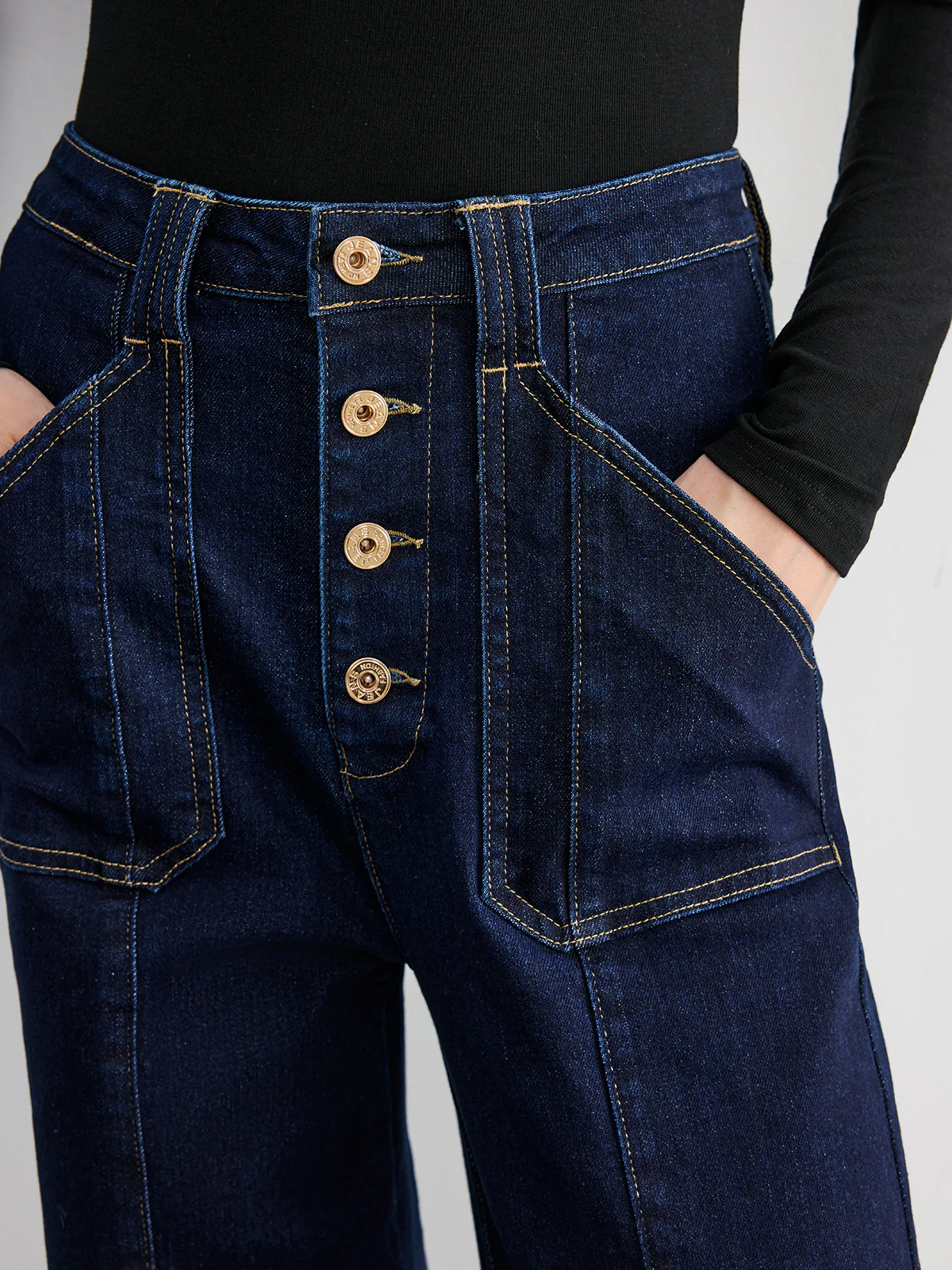Button Placket High-Waist Straight-Leg Jeans - Wholesalesil