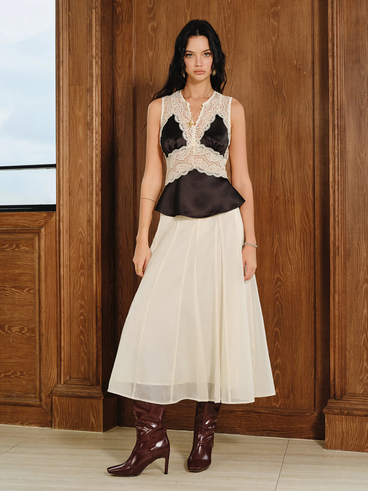 Semi-Sheer Chiffon Mid-Waist Maxi Skirt - Wholesalesil