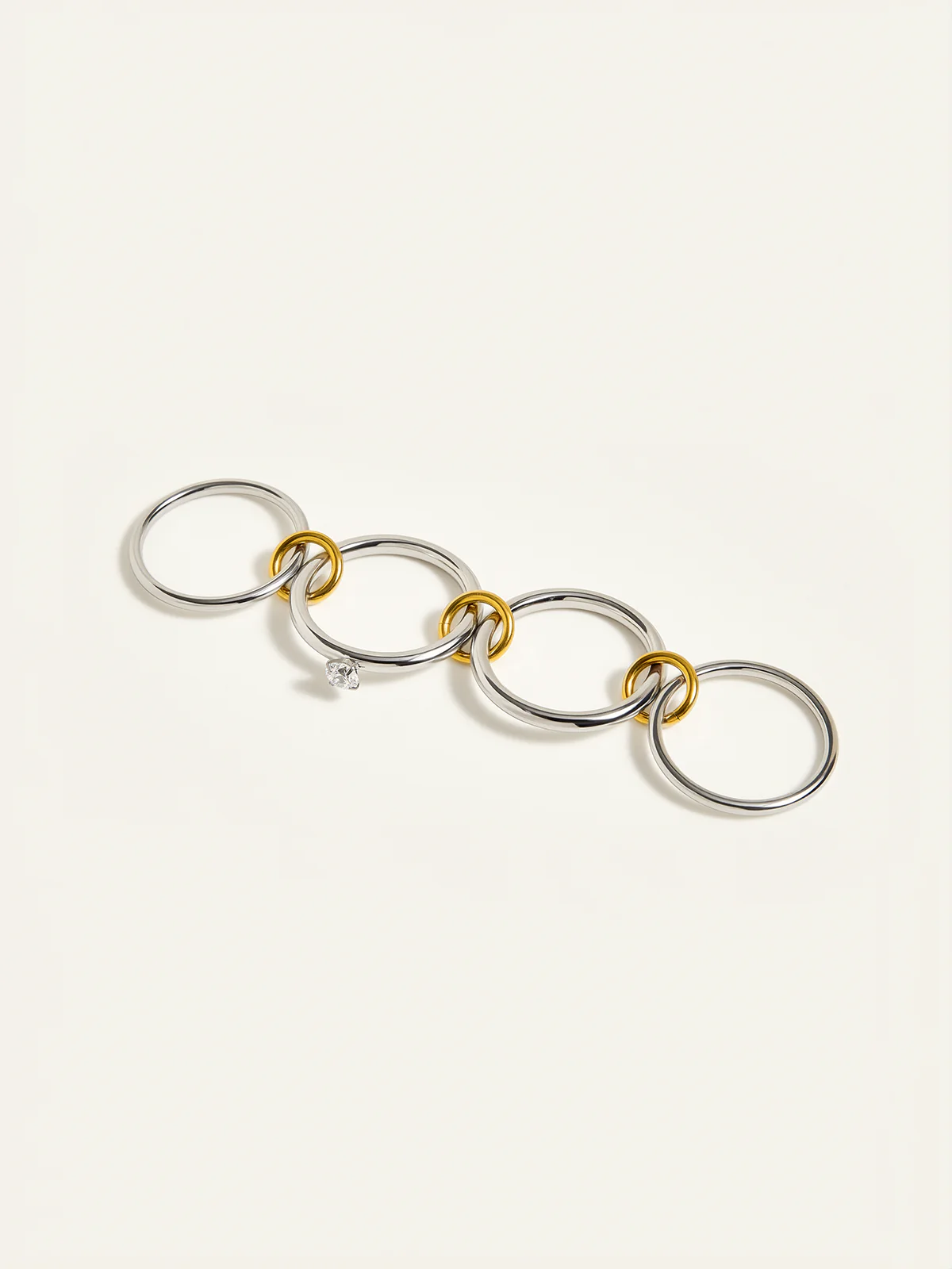 Two-Tone Layered Ring with Diamond Accent - Wholesalesil