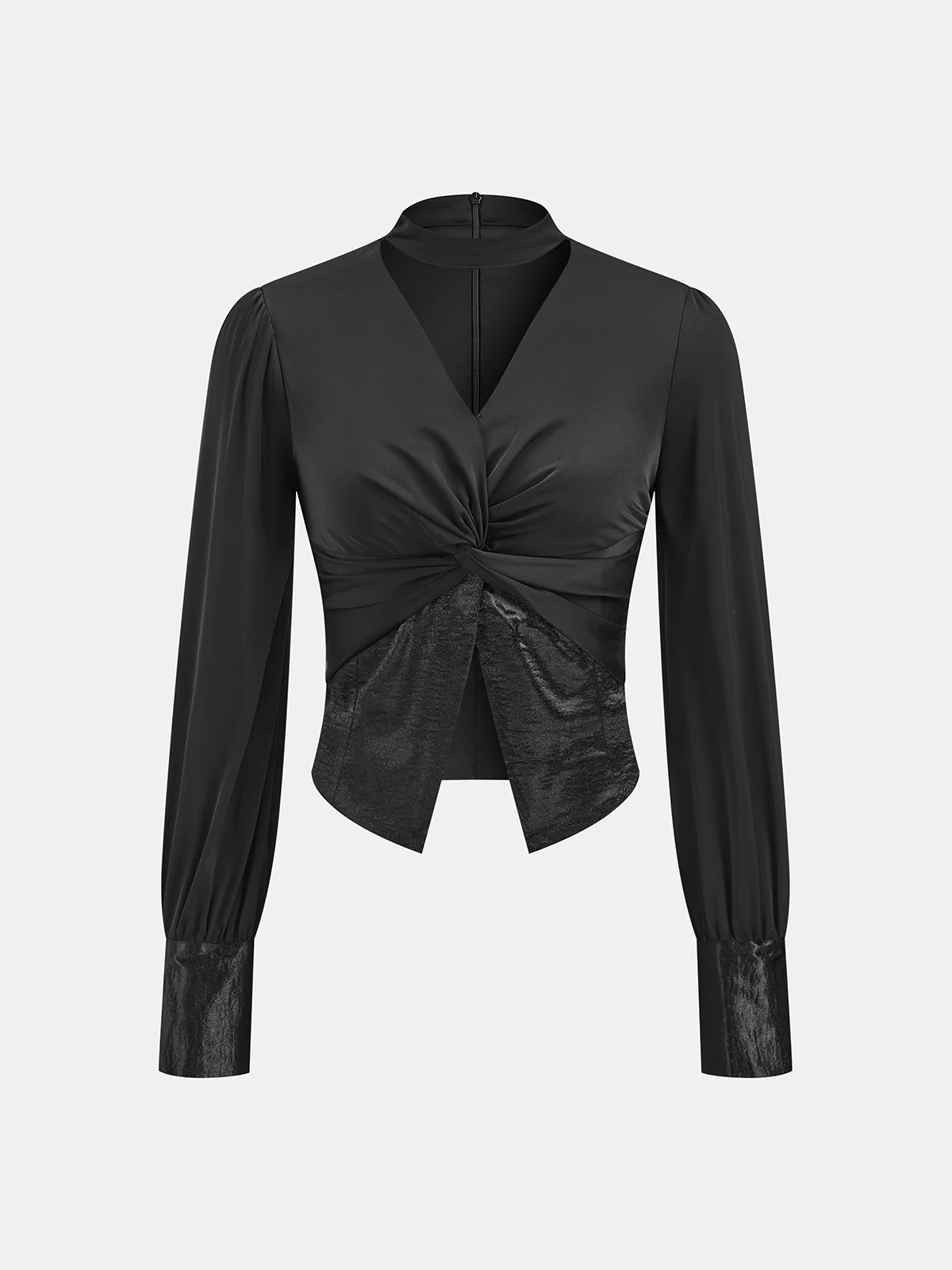 Satin Twisted Front Cropped Blouse - Wholesalesil