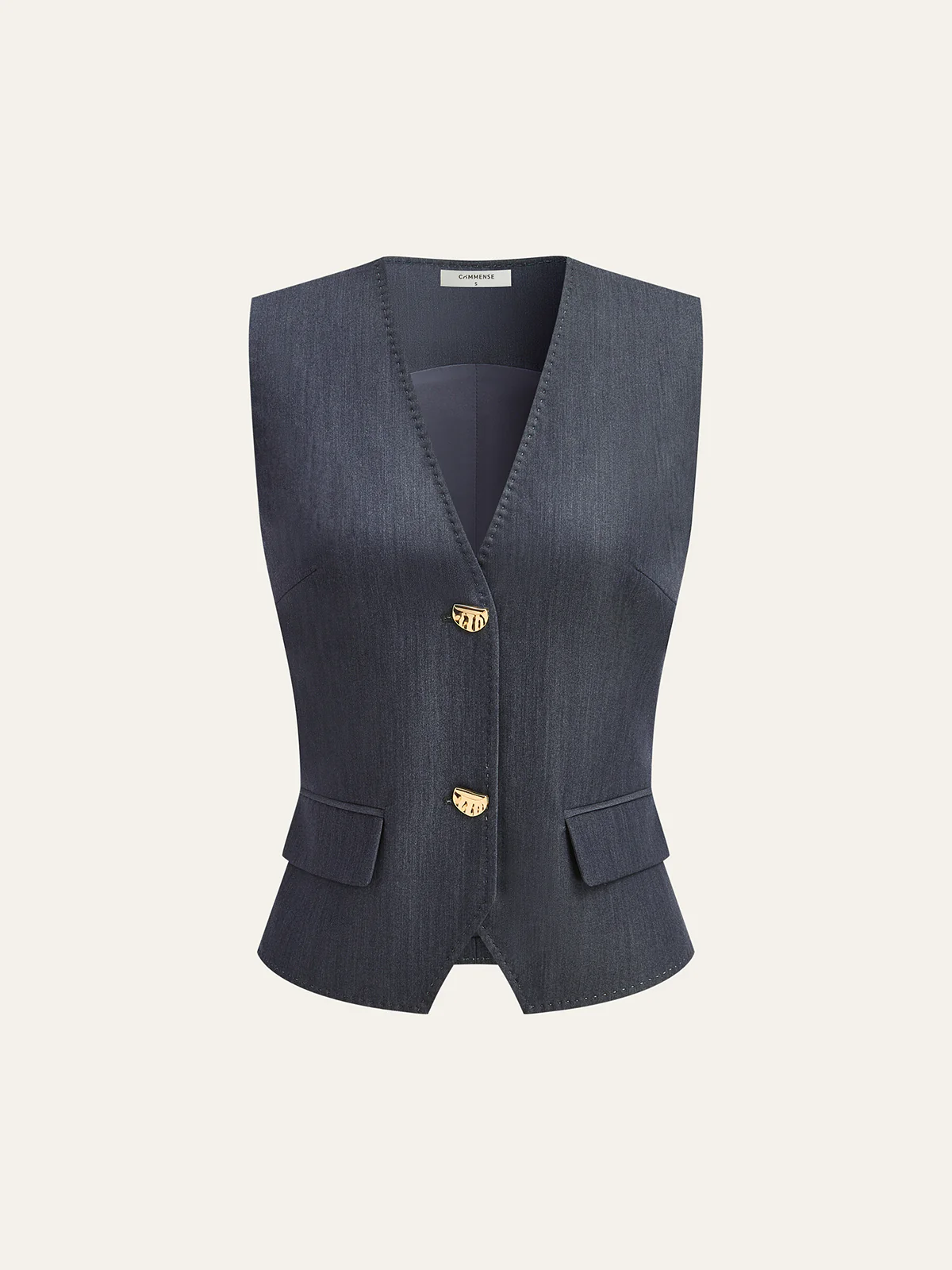 Metal Button V-Neck Vest - Wholesalesil