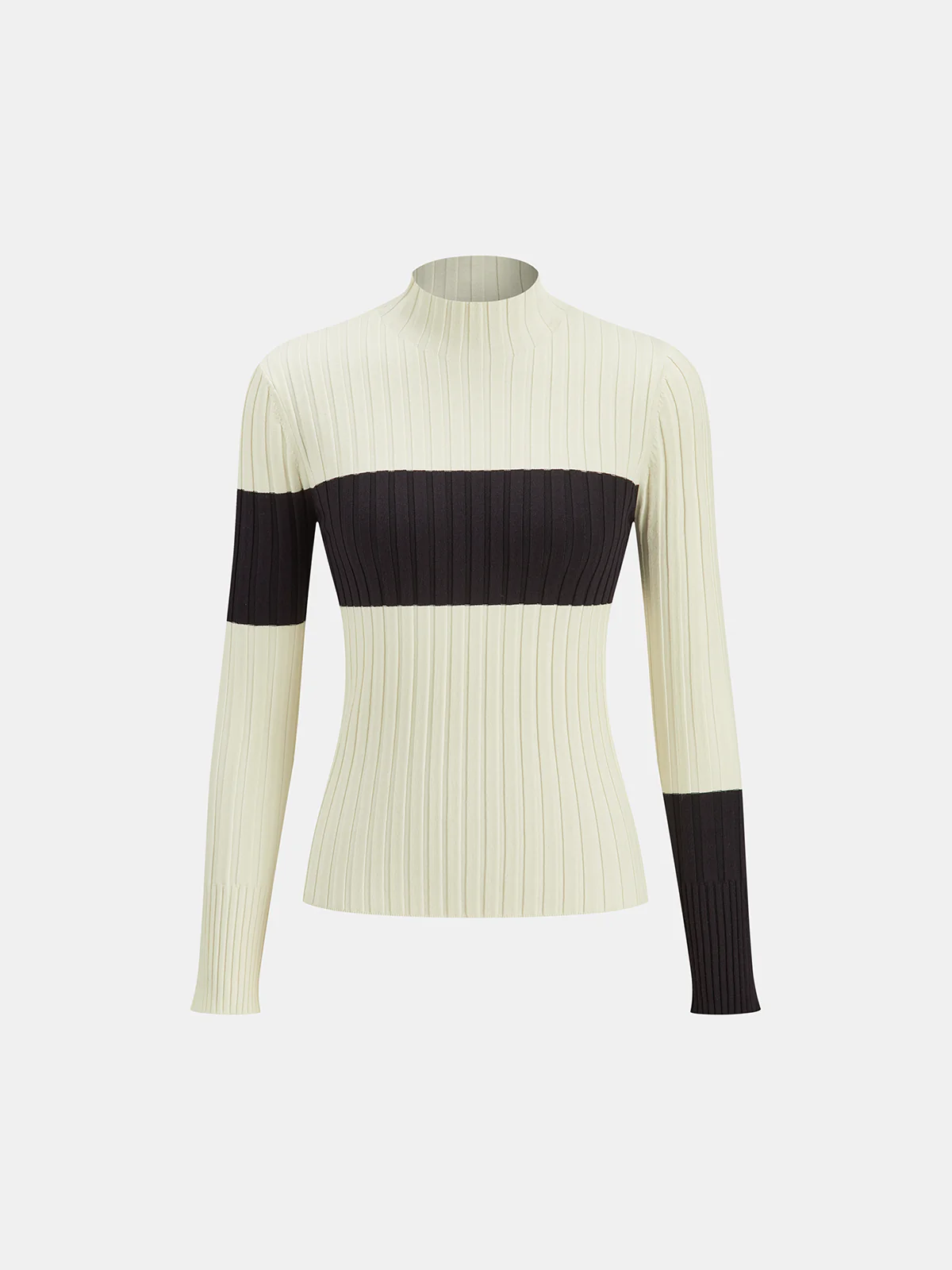 Color-Block Mock Neck Ribbed Knit Top - Wholesalesil