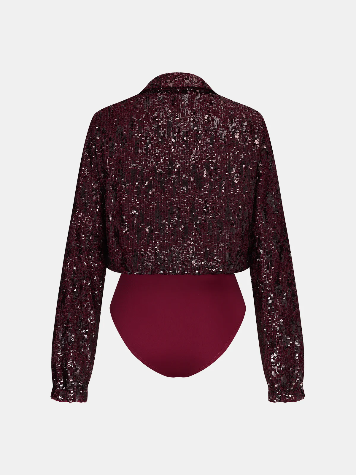 Collared Long Sleeve Sequin Bodysuit - Wholesalesil