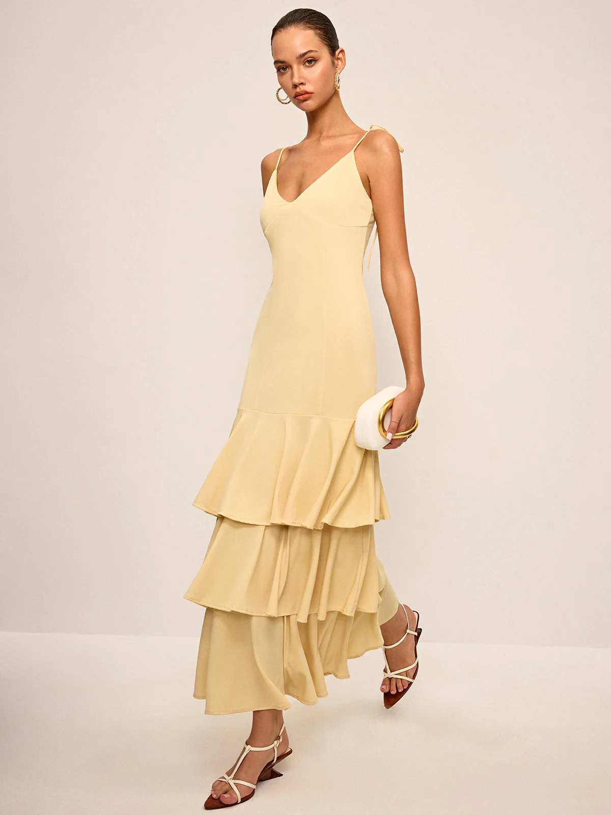 Tie-Strap Shoulder Tiered Maxi Dress - Wholesalesil