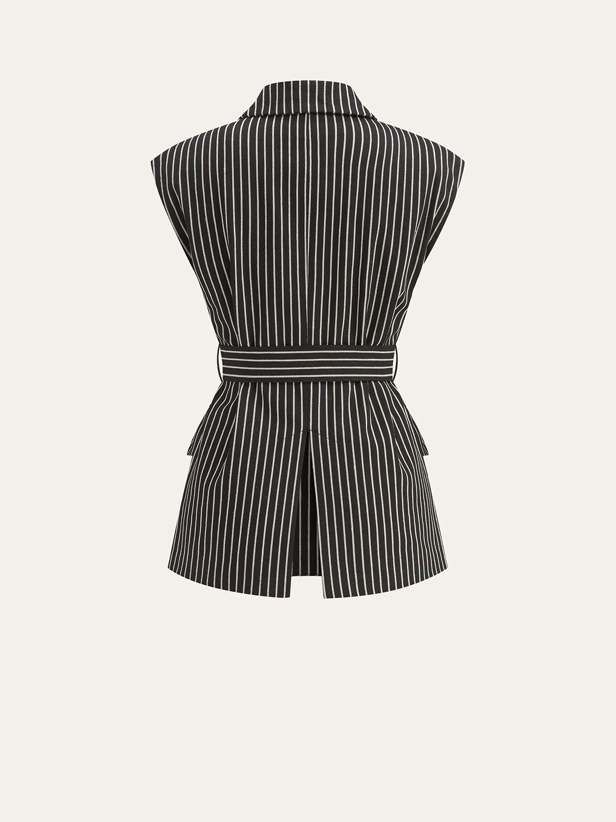 Cotton-Blend Striped Belted Longline Vest - Wholesalesil