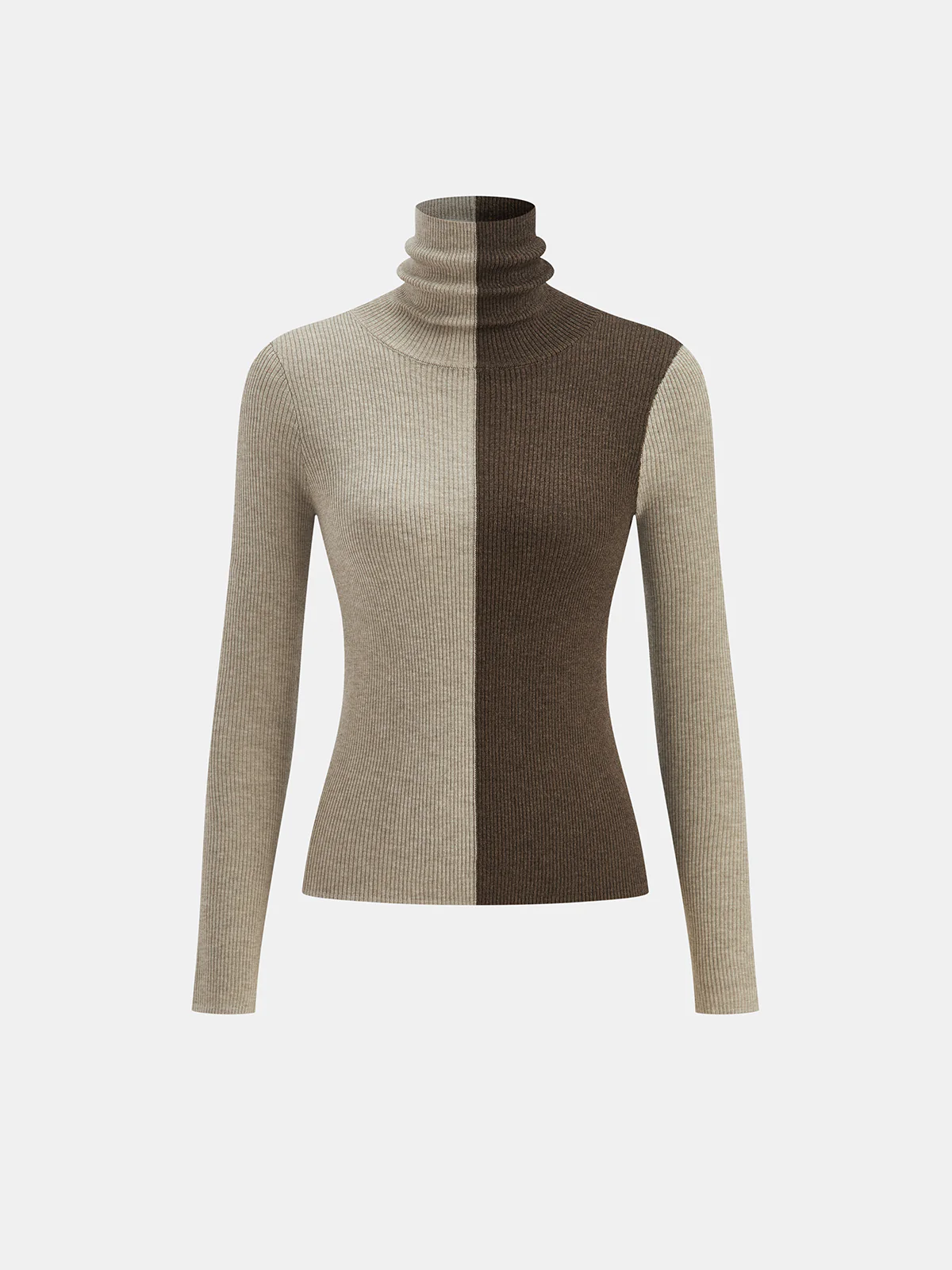 Two-Tone Turtleneck Ribbed Knit Top - Wholesalesil