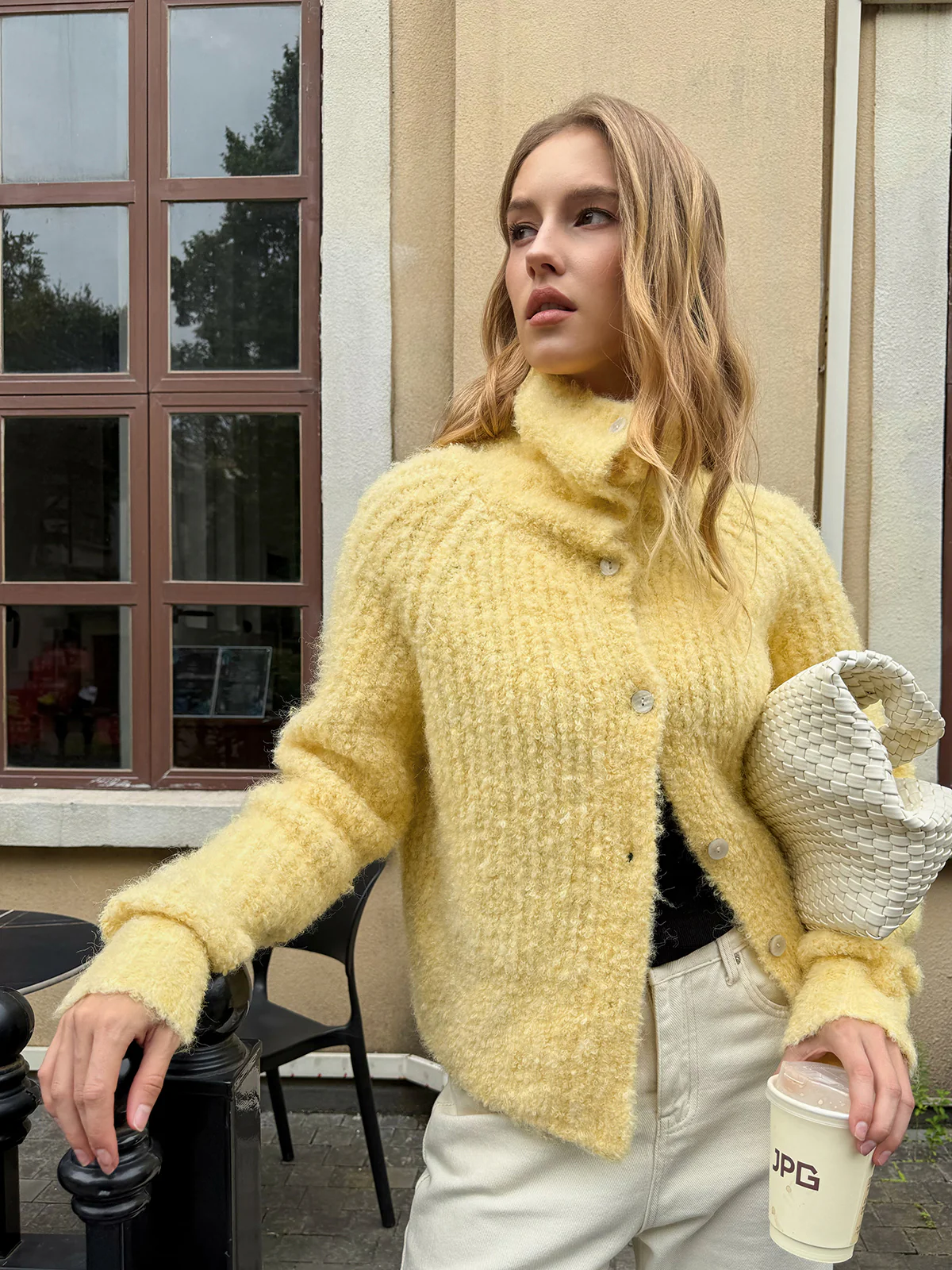 Wool Blend Collared Knit Cardigan - Wholesalesil