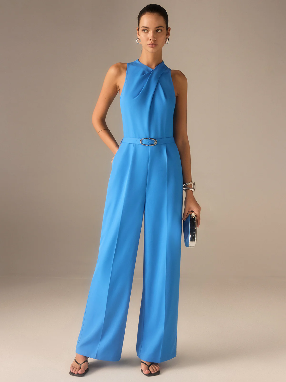 Sleeveless Belted Twist Jumpsuit - Wholesalesil