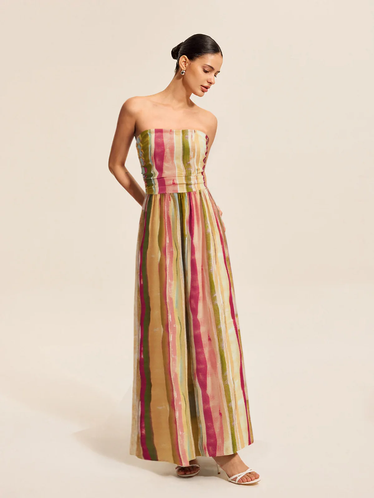 Colorful Striped Strapless Cotton Maxi Dress - Wholesalesil