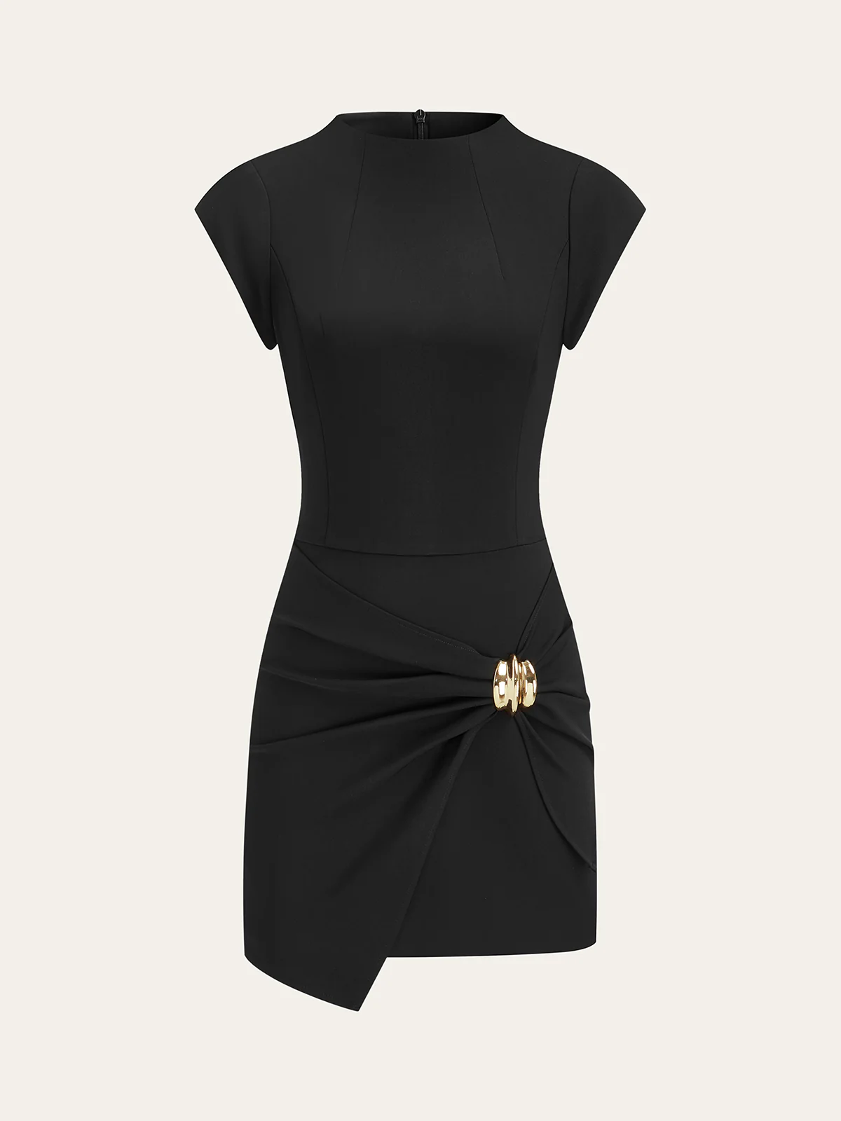 Mock Neck Mini Dress with Metal Buckle Detail - Wholesalesil