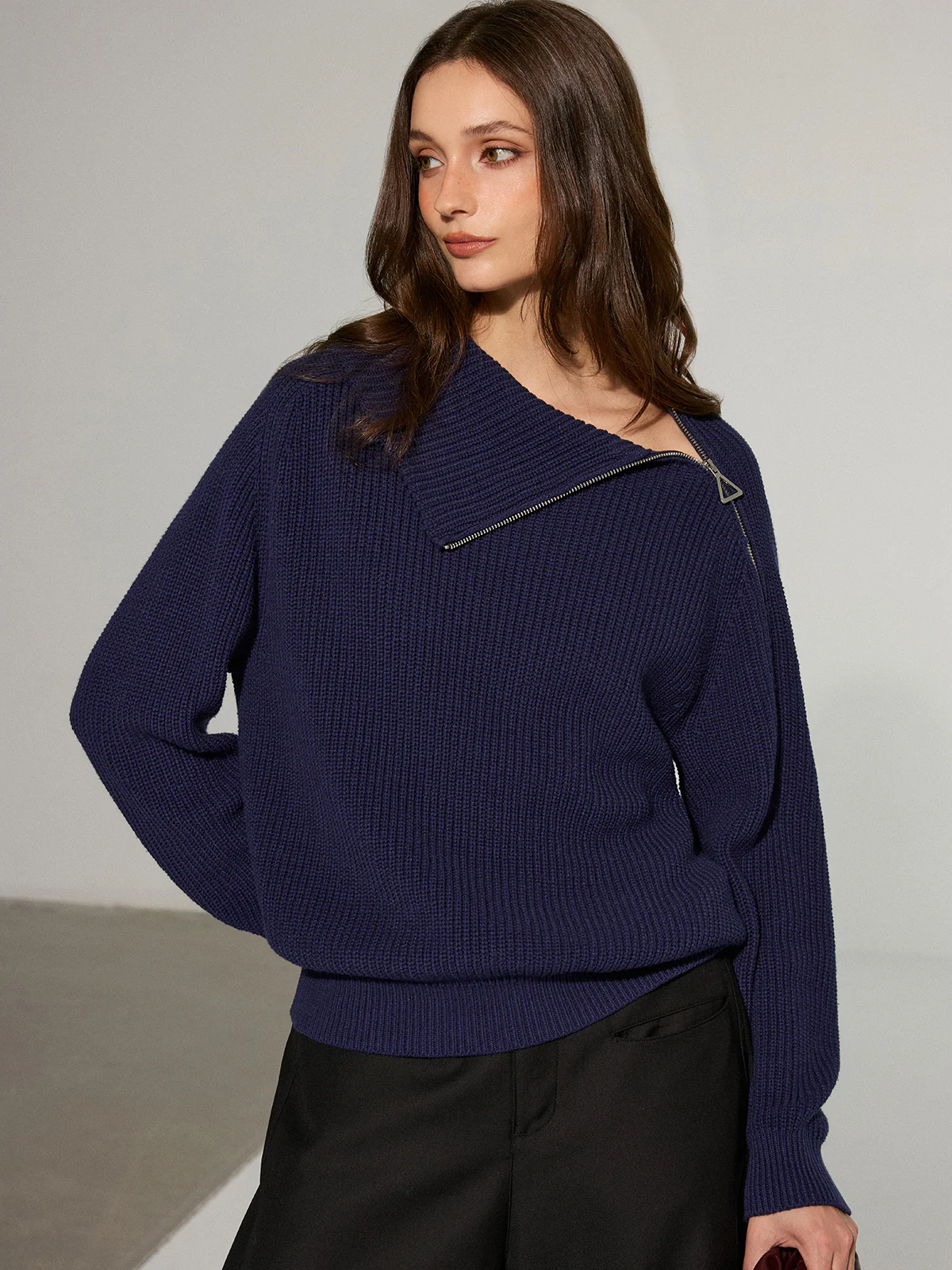 Asymmetric Side Zipper Sweater - Wholesalesil