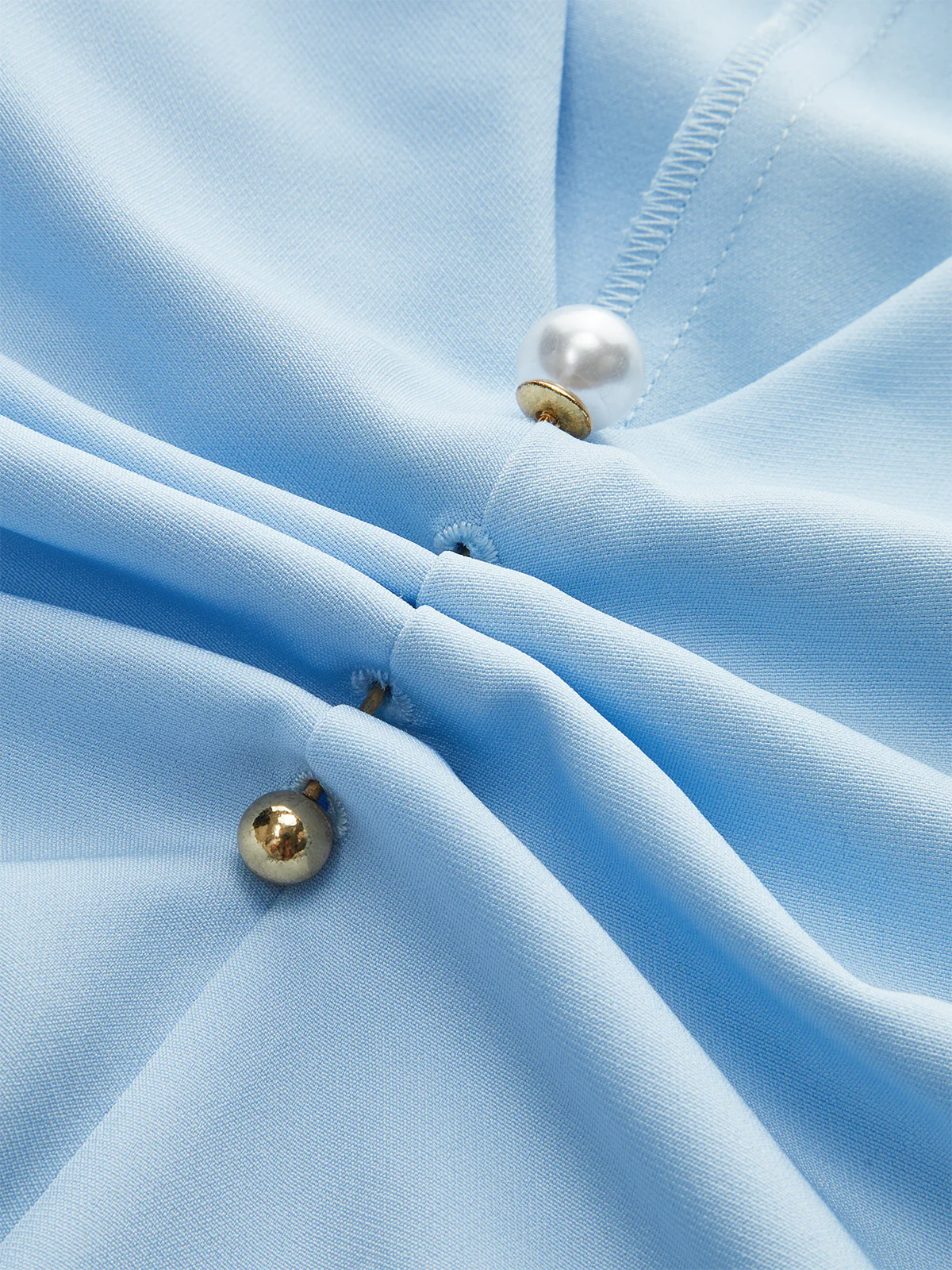 V-Neck Ruched Top with Pearl Detail - Wholesalesil