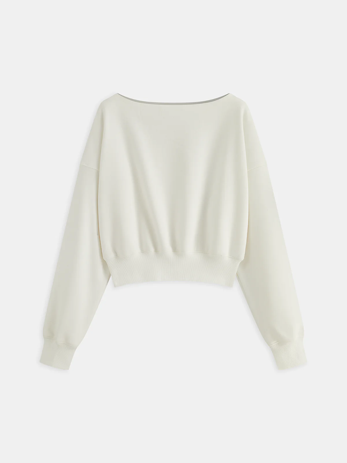 Off-Shoulder Cropped Fleece-Lined Sweatshirt - Wholesalesil