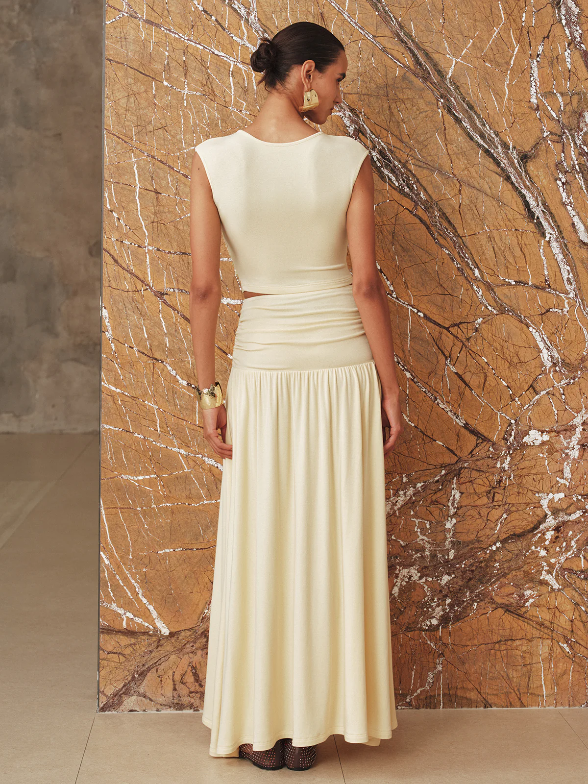 Ruched Crop Top and Maxi Skirt Set - Wholesalesil