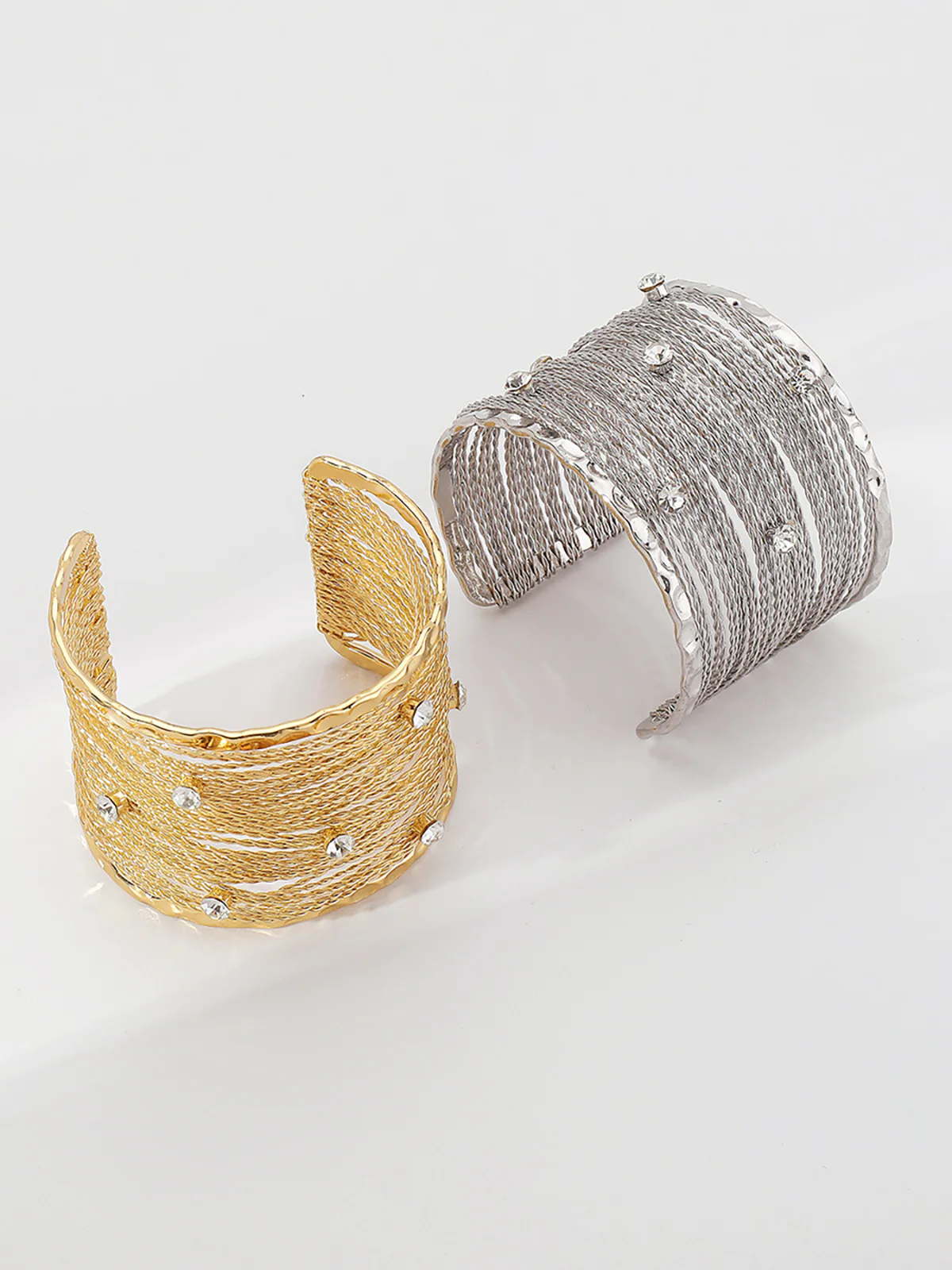 Golden Multi-Strand Wire Crystal Cuff Bracelet - Wholesalesil