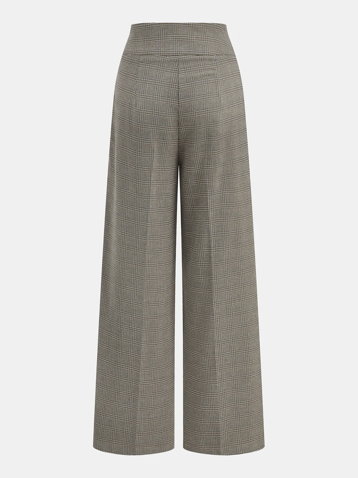 High-Waist Button Detail Plaid Wide-Leg Pants - Wholesalesil
