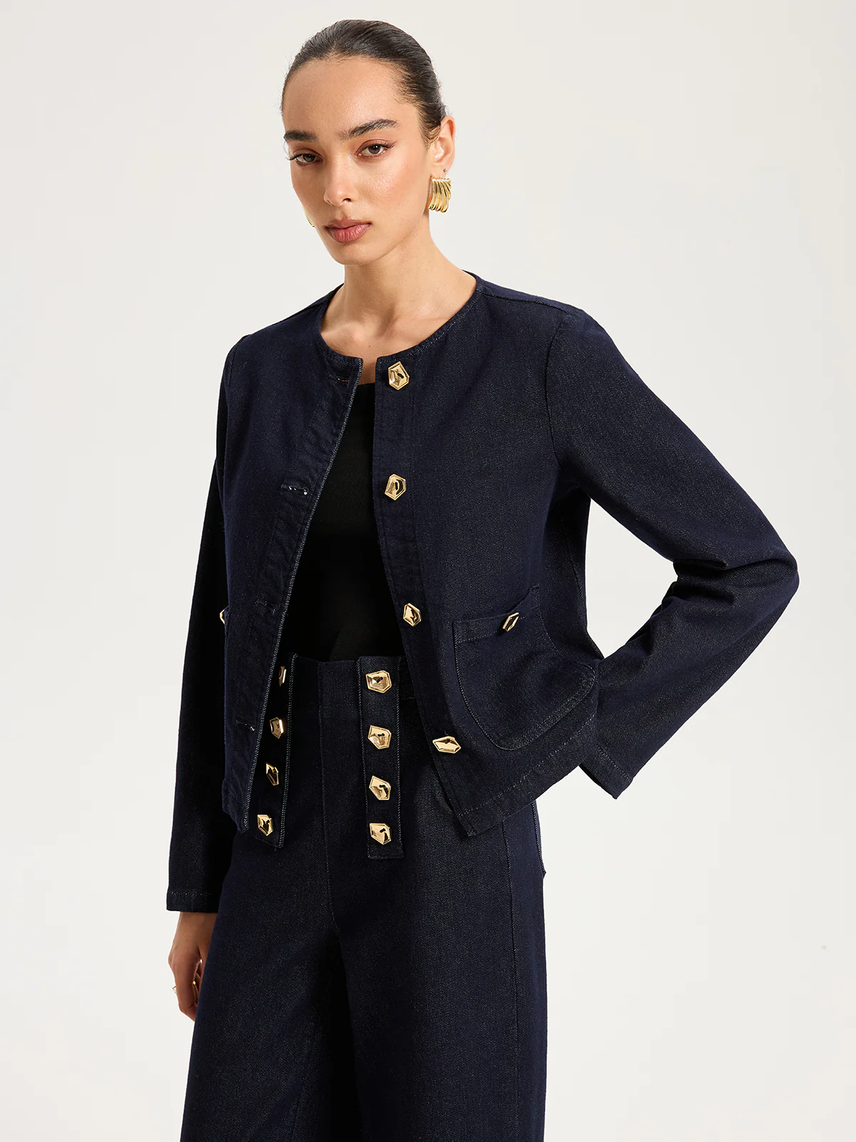 Metal Button Denim Jacket - Wholesalesil