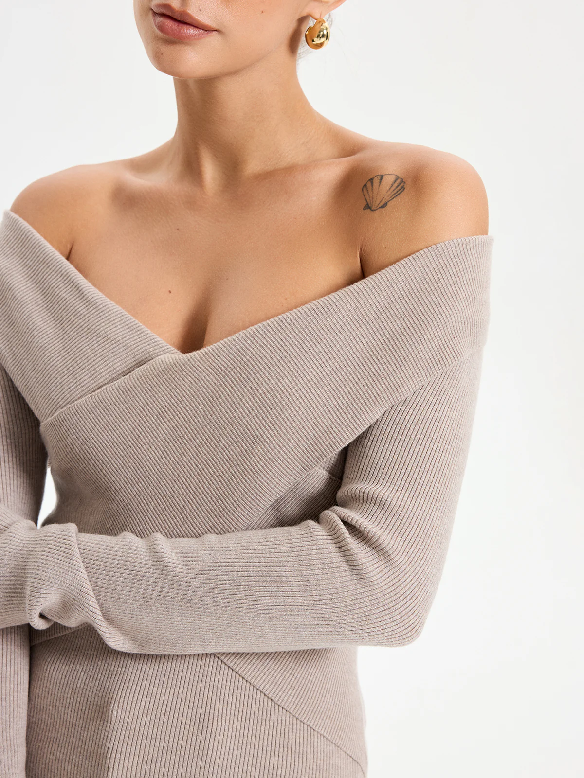 Frenchy Off Shoulder Crossover Sweater - Wholesalesil