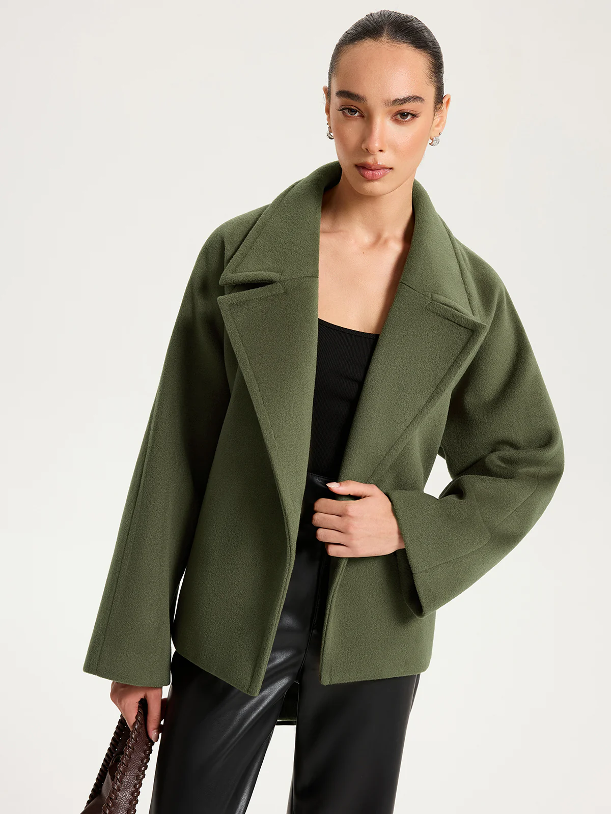 Faux Cashmere Belted Short Coat - Wholesalesil