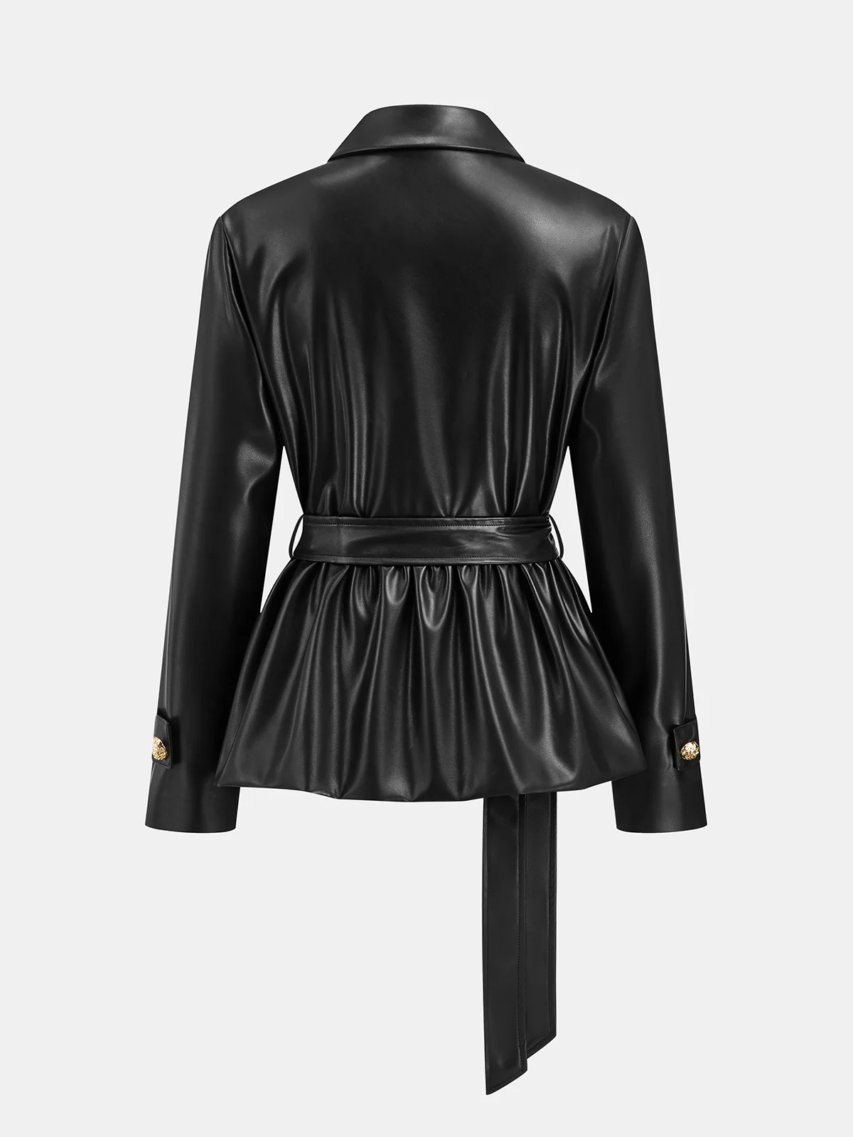 Belted Faux Leather Textured Jacket - Wholesalesil