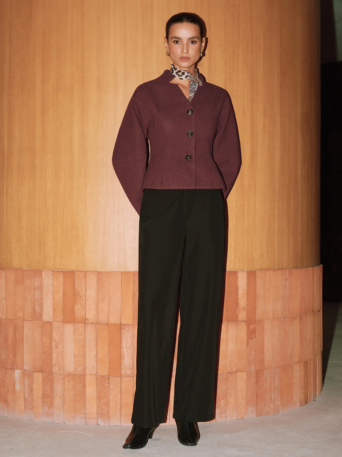 Stand Collar Tweed Jacket - Wholesalesil