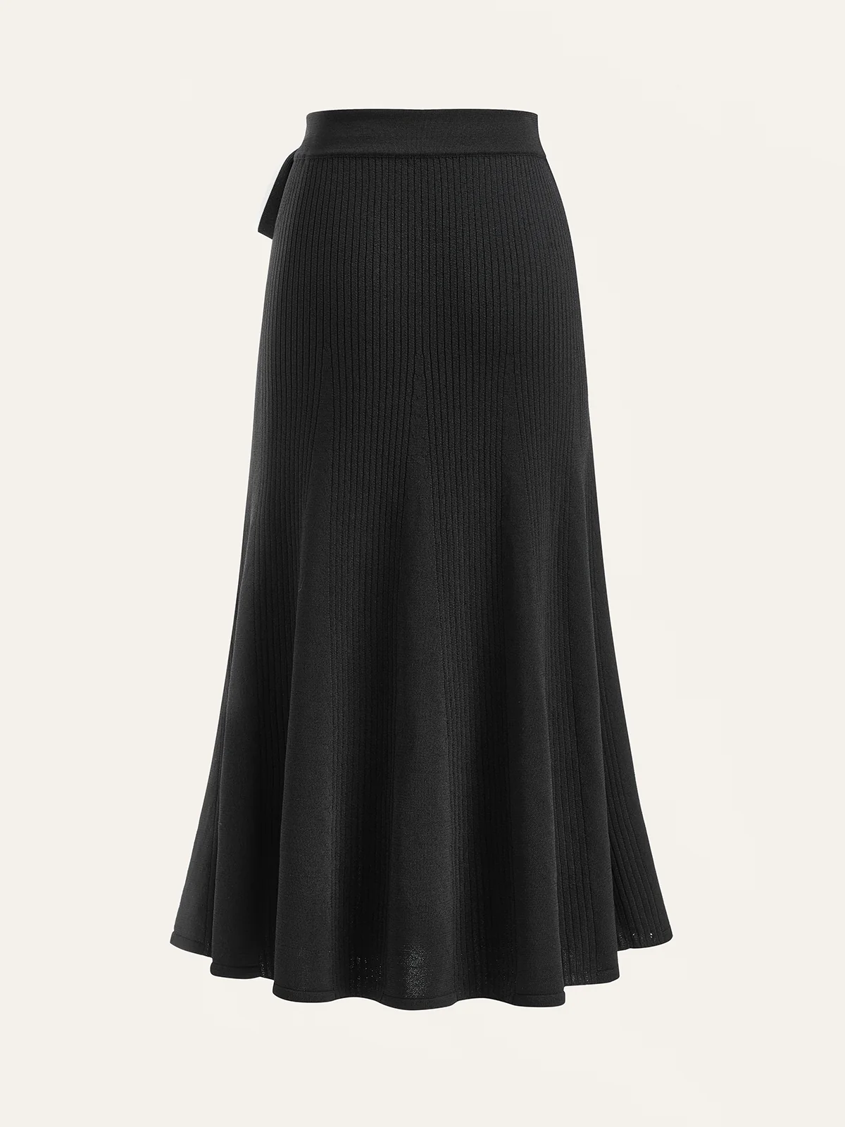 Contrast Bow Belt Ribbed Knit Midi Skirt - Wholesalesil