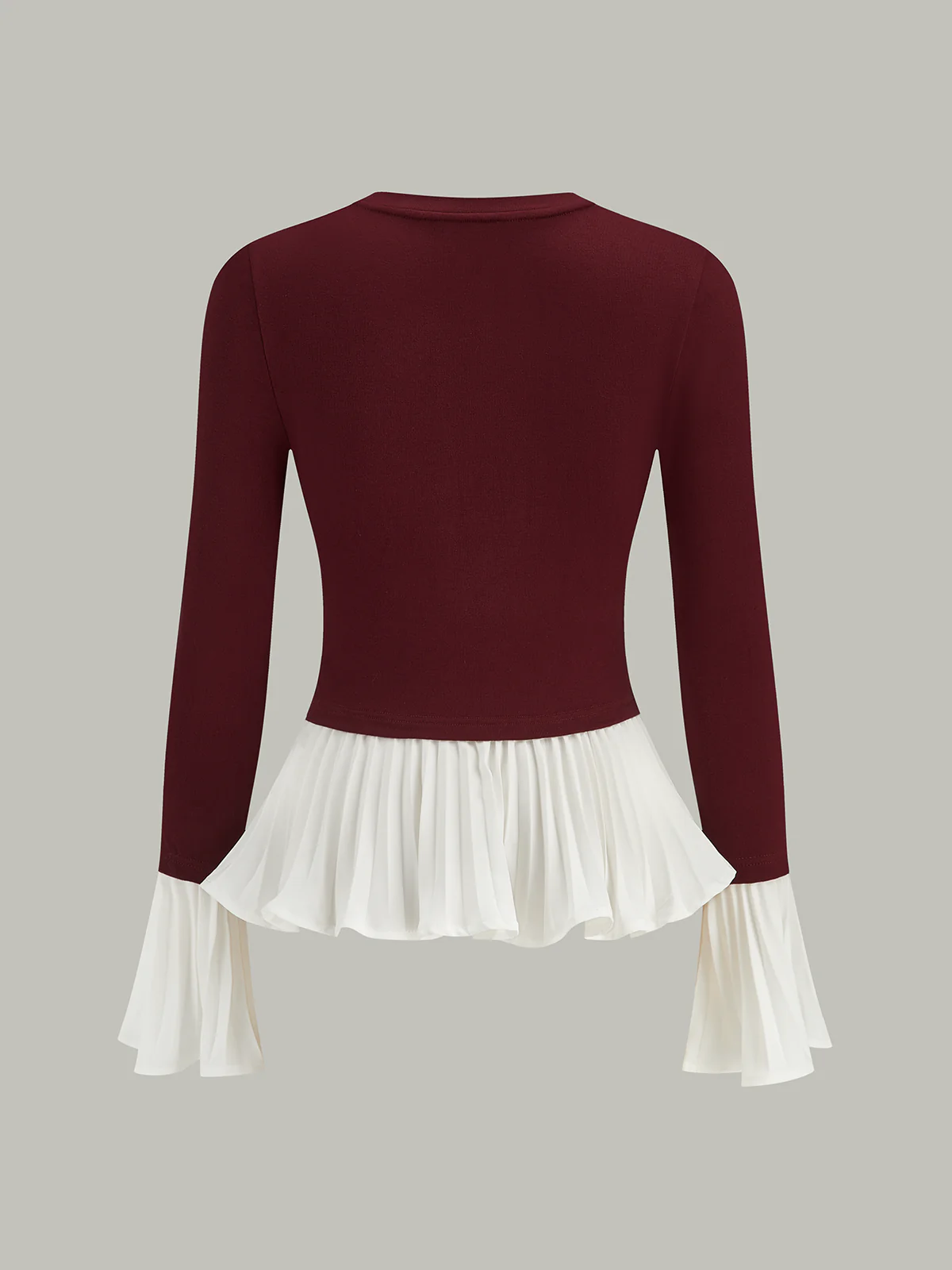 Contrast-Paneled Pleated Peplum T-Shirt - Wholesalesil