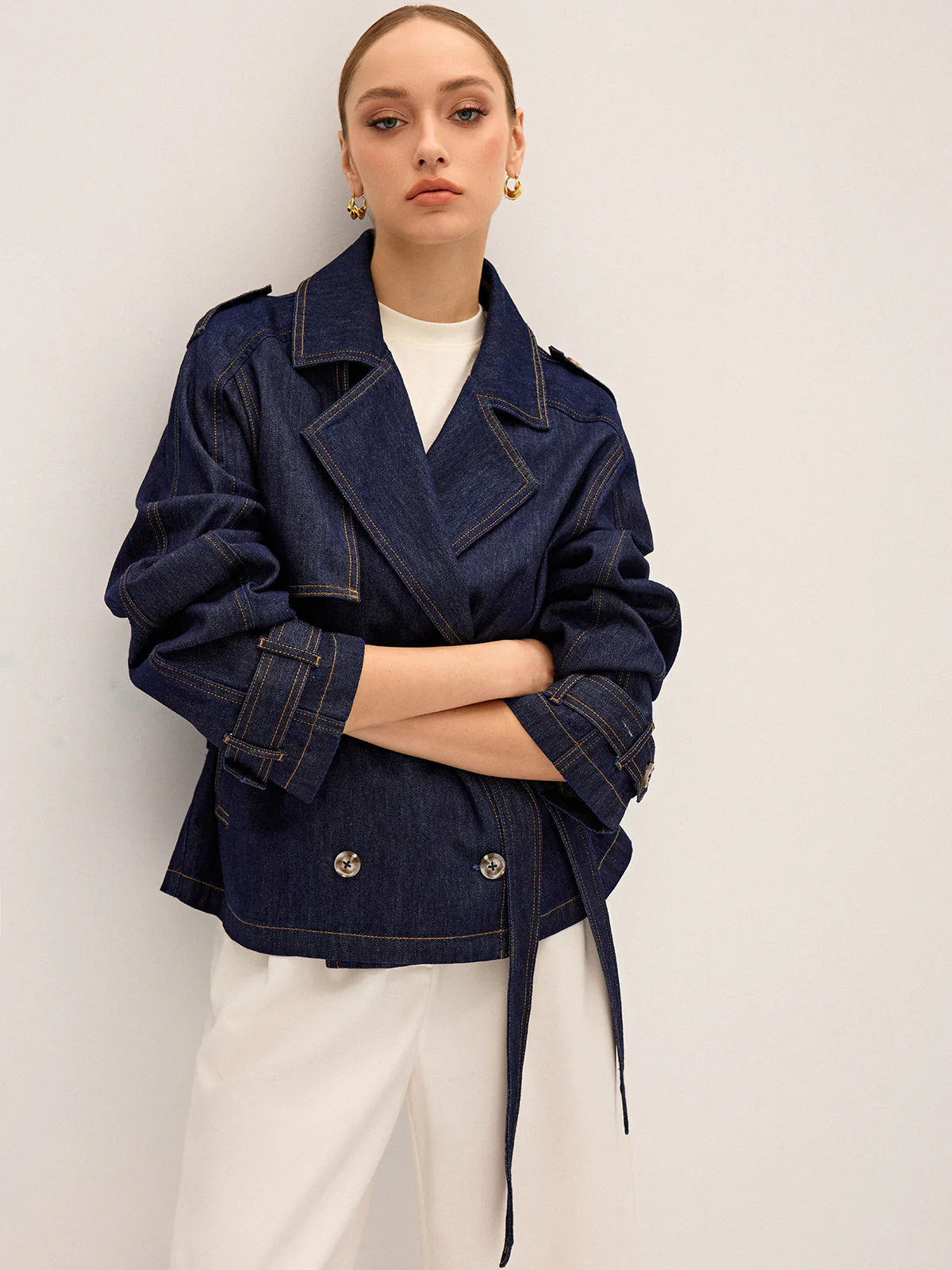Denim Short Trench Coat - Wholesalesil