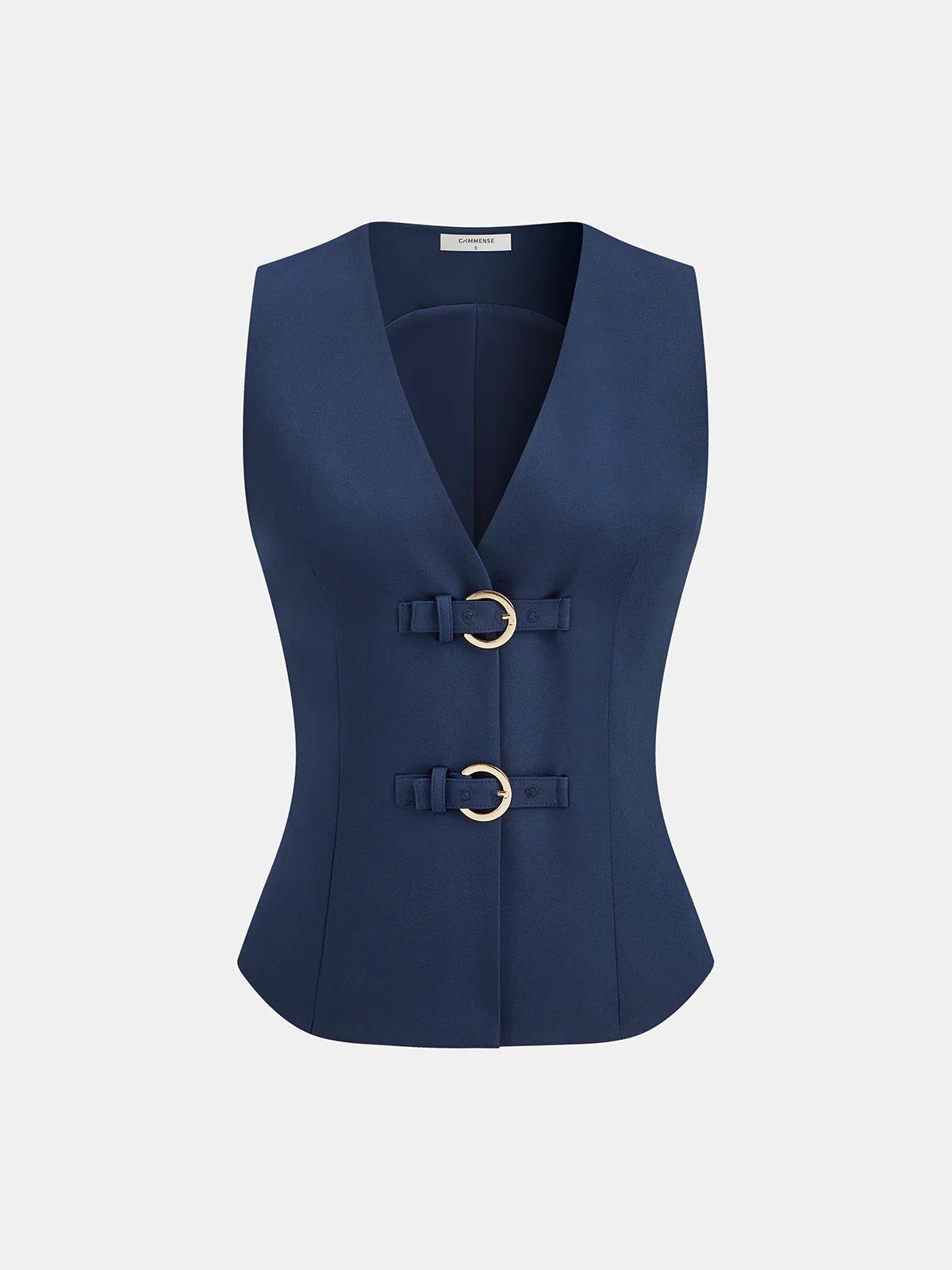 Buckle Detail Sleeveless V-Neck Vest - Wholesalesil